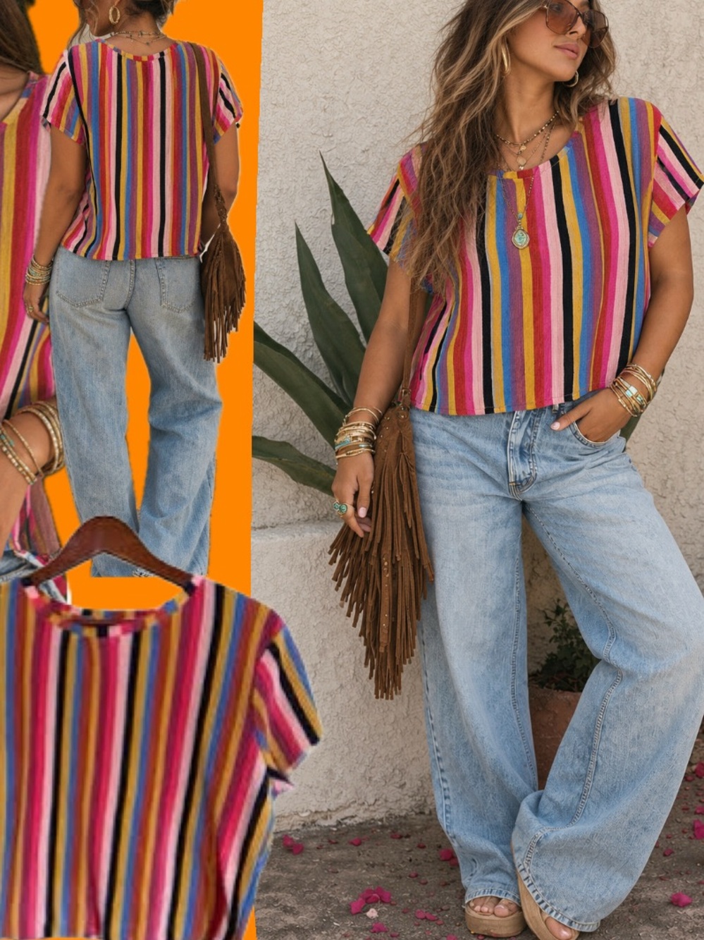 wild fable Multicolor Vertical Stripe Short Sleeve Top